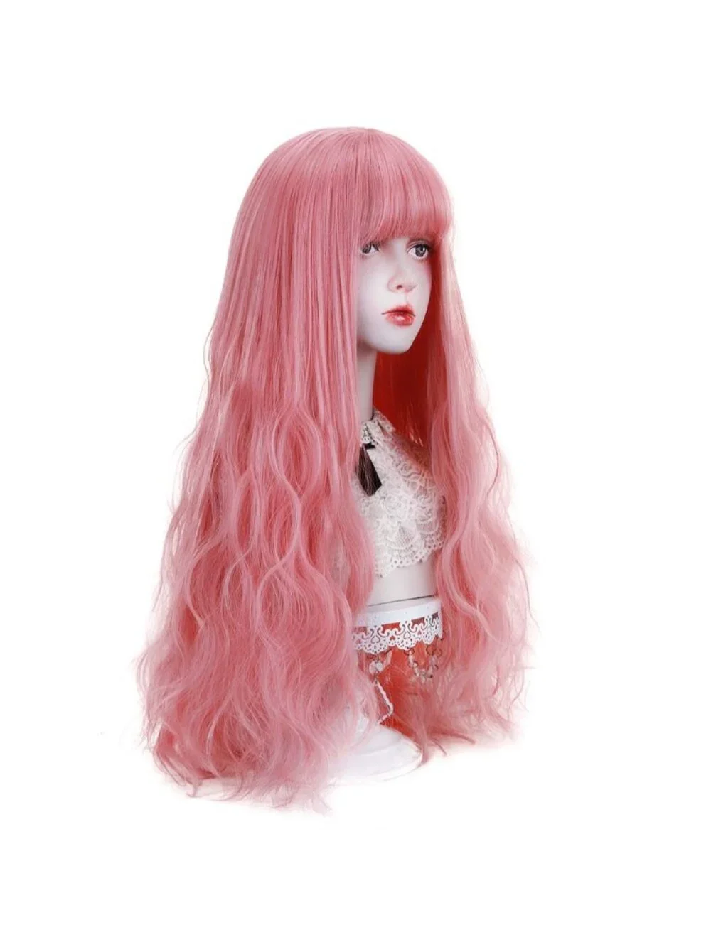 Women's Pink Natural Long Wavy Cosplay Heat Resistant Synthetic Fiber Wigs